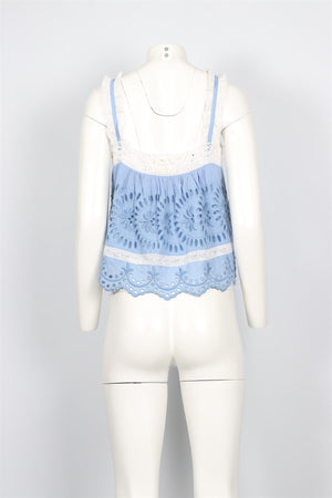 LOVESHACKFANCY BLUE CROPPED COTTON TOP SMALL