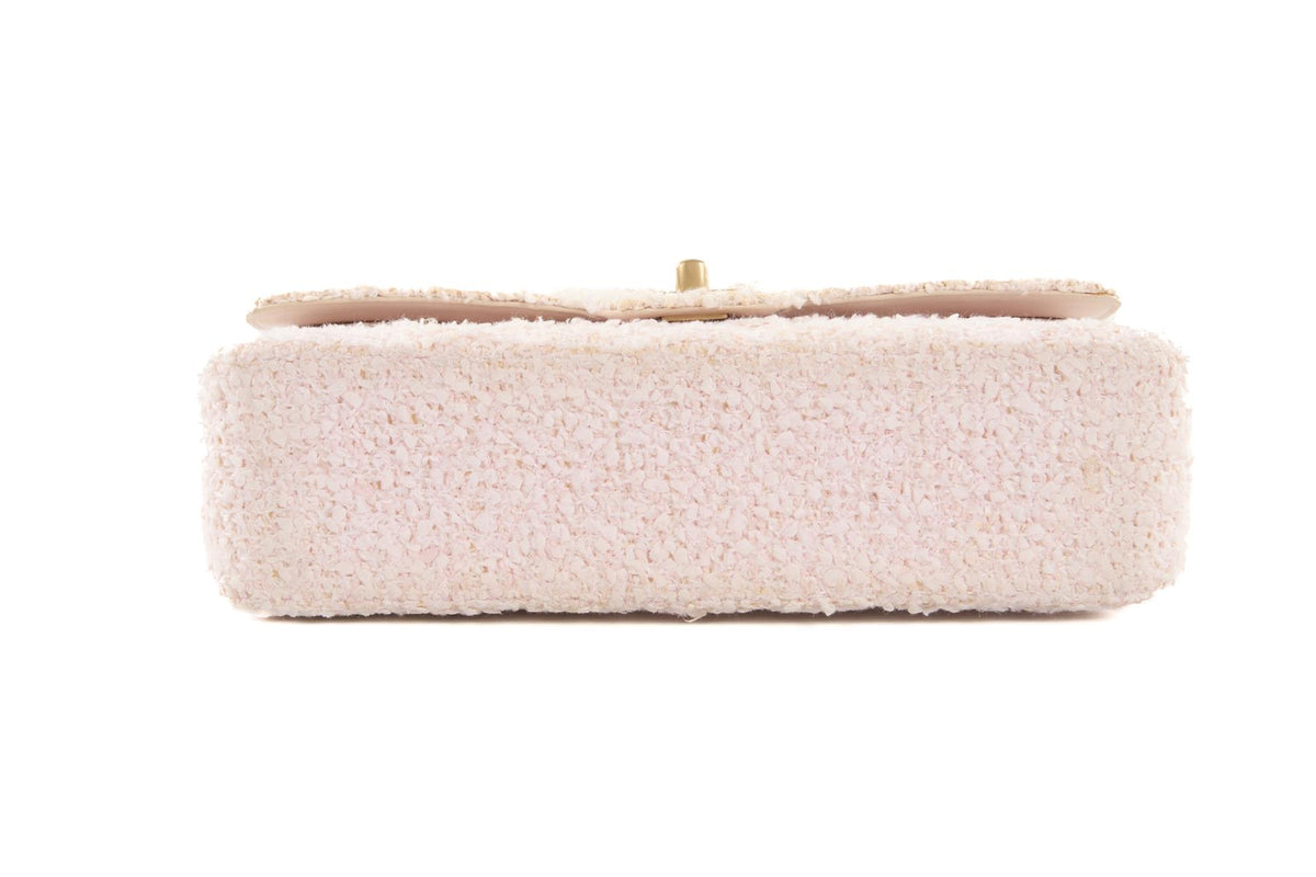 CHANEL PINK 2003-2004 CLASSIC DOUBLE FLAP MEDIUM TWEED SHOULDER BAG