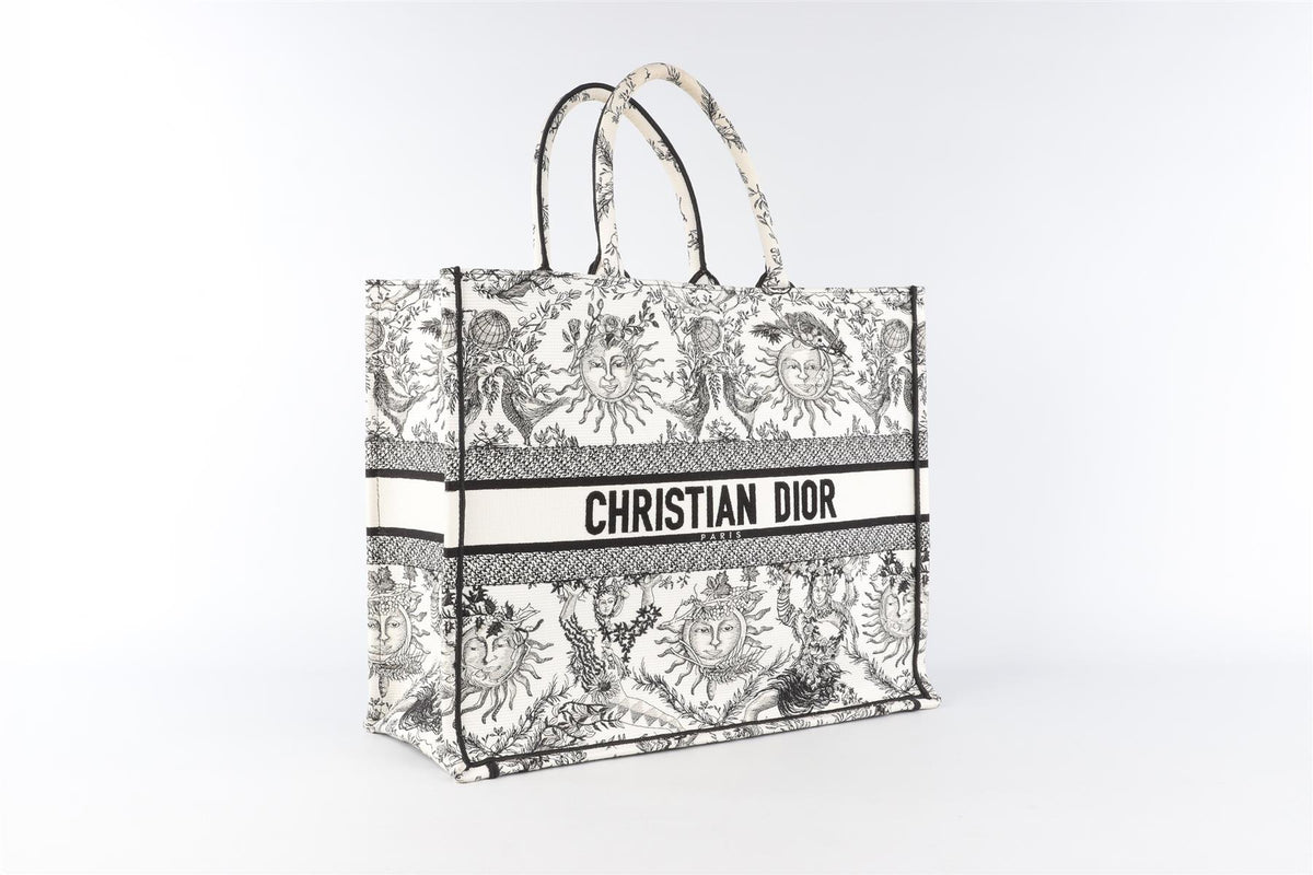 CHRISTIAN DIOR WHITE BOOK LARGE TOILE DE JOUY SOLEIL CANVAS TOTE BAG