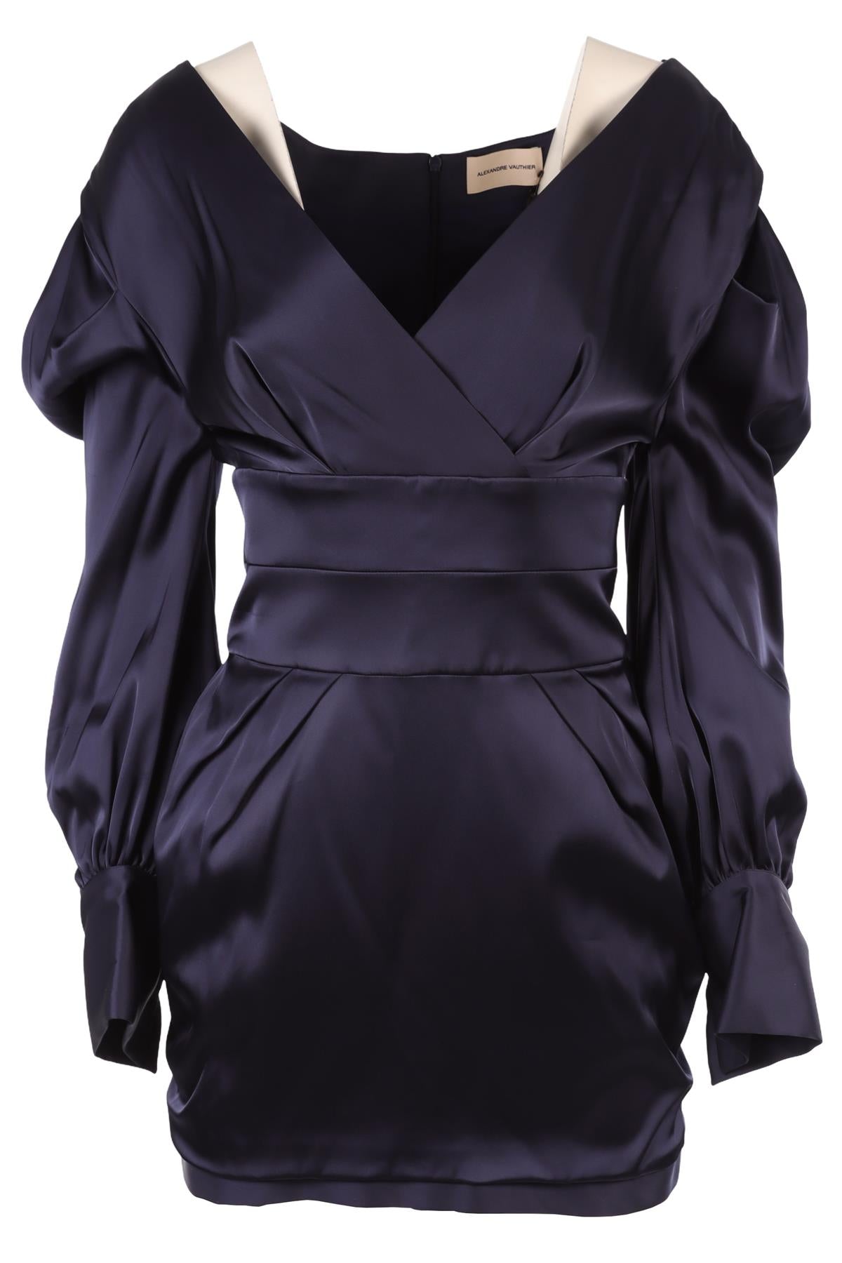 ALEXANDRE VAUTHIER NAVY SATIN MINI DRESS FR 42 UK 14