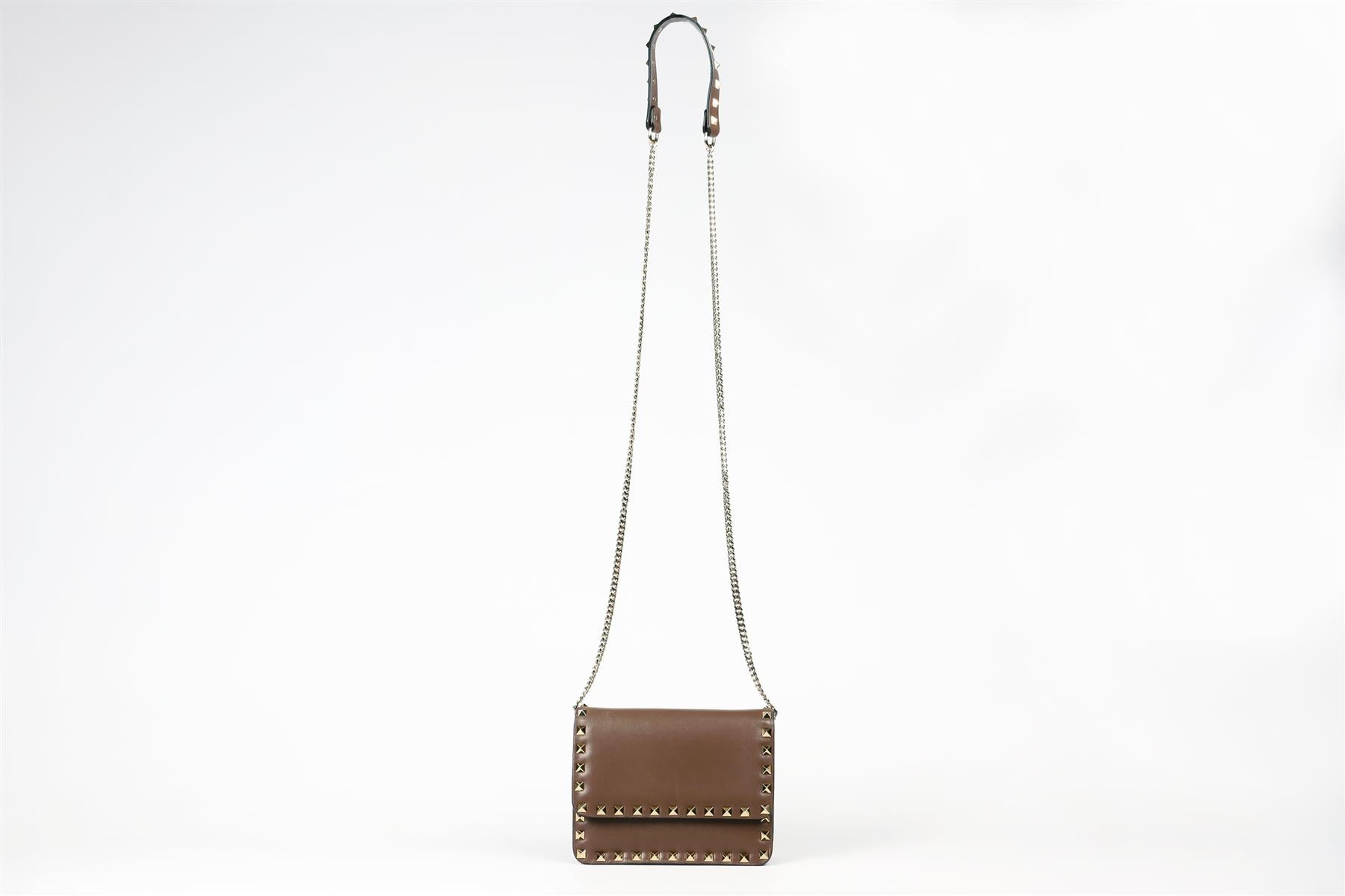 VALENTINO GARAVANI BROWN ROCKSTUD MINI LEATHER SHOULDER BAG