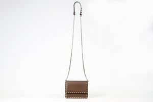 VALENTINO GARAVANI BROWN ROCKSTUD MINI LEATHER SHOULDER BAG