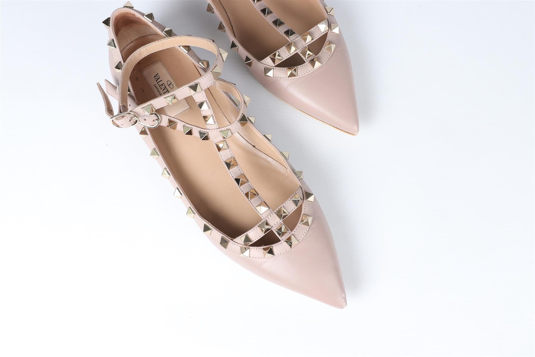 VALENTINO GARAVANI NUDE ROCKSTUD LEATHER BALLERINA FLATS EU 40 UK 7 US 10