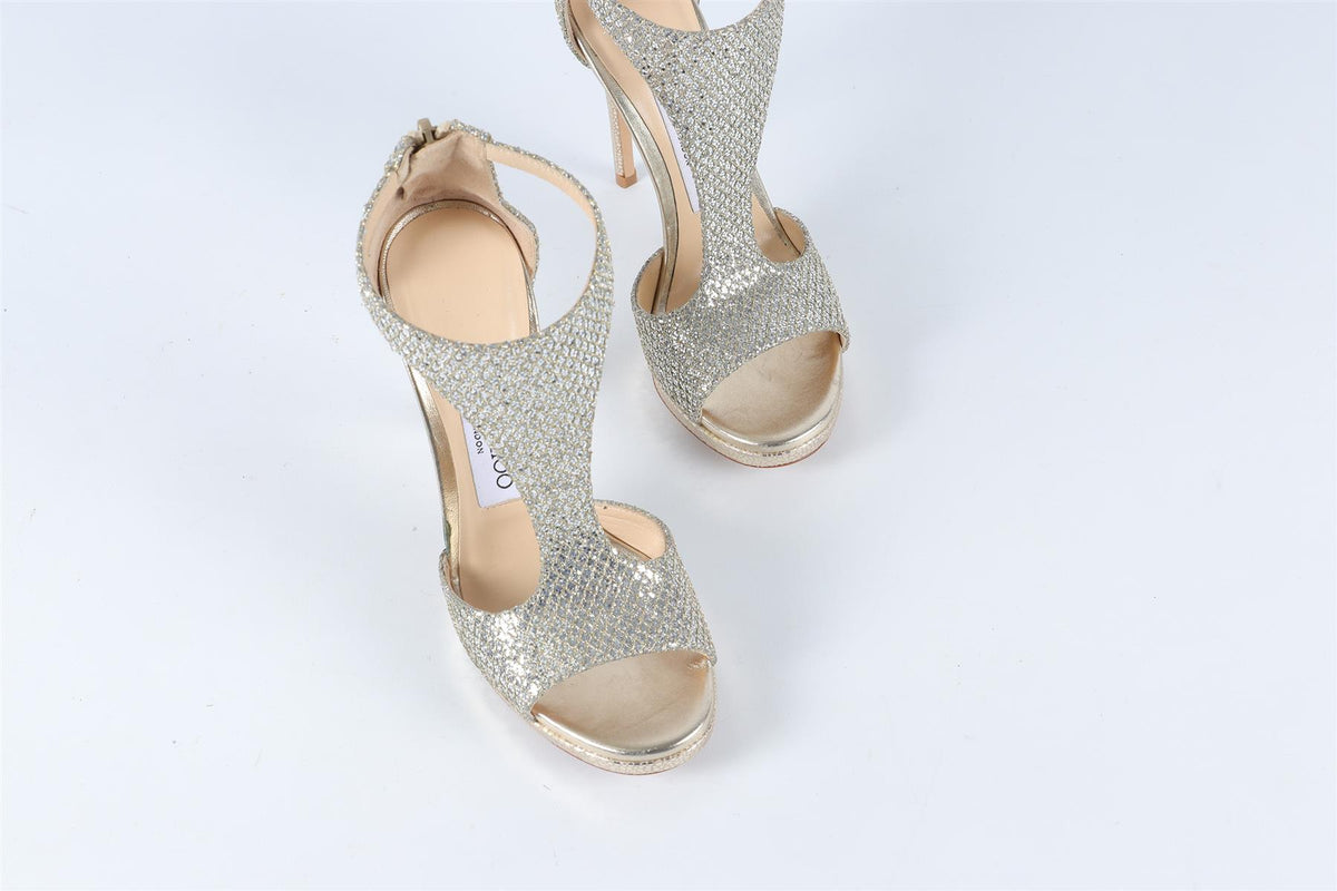 JIMMY CHOOS SILVER GLITTER SANDALS EU 34 UK 1 US 4