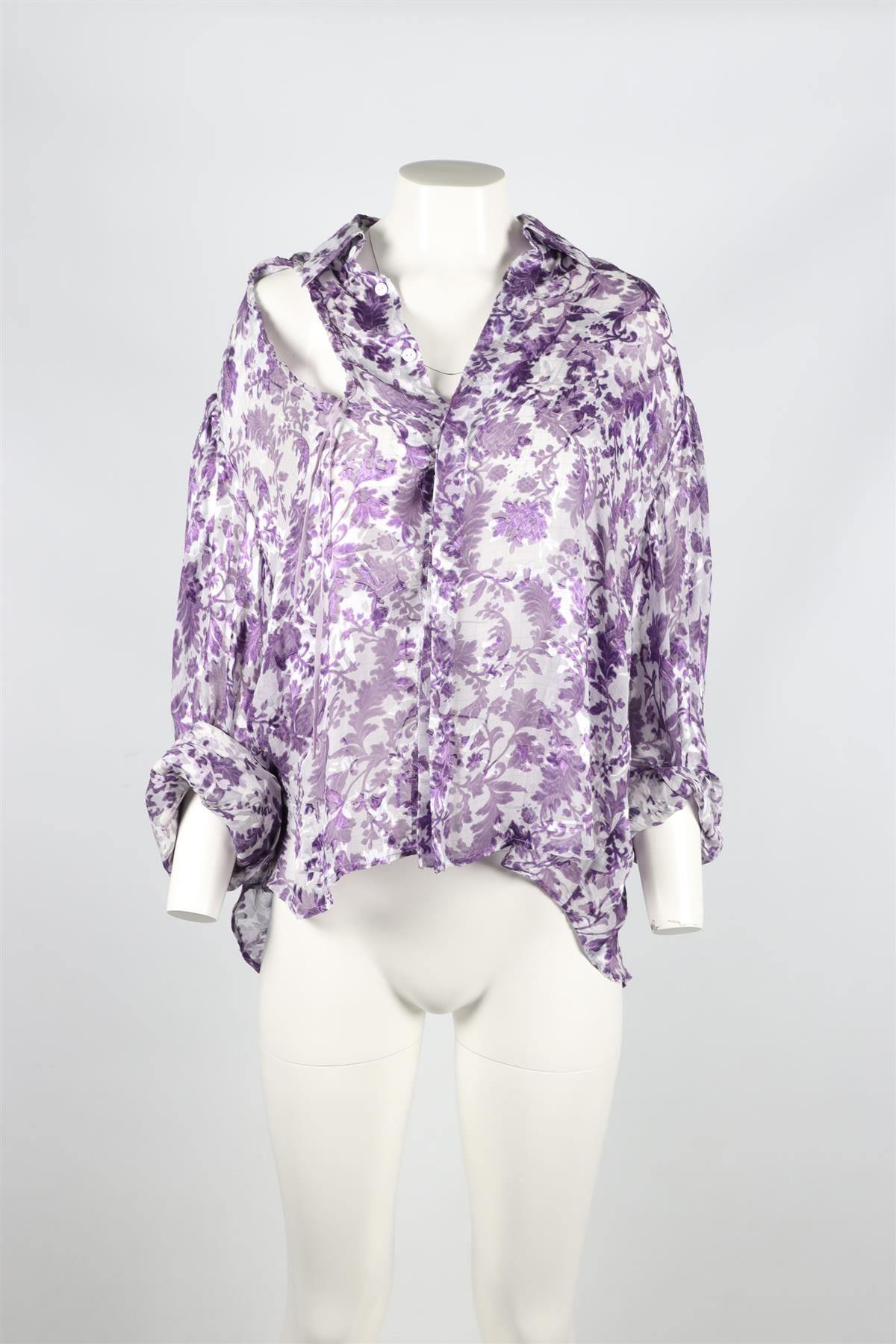 PREEN BY THORNTON BREGAZZI PURPLE AND WHITE SILK BLEND SHIRT SMALL