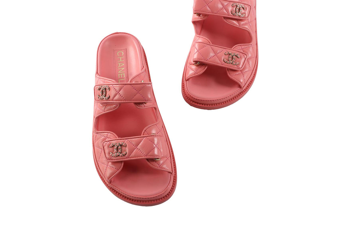 CHANEL PINK 2024 DAD QUILTED LEATHER SANDALS EU 38.5 UK 5.5 US 8.5
