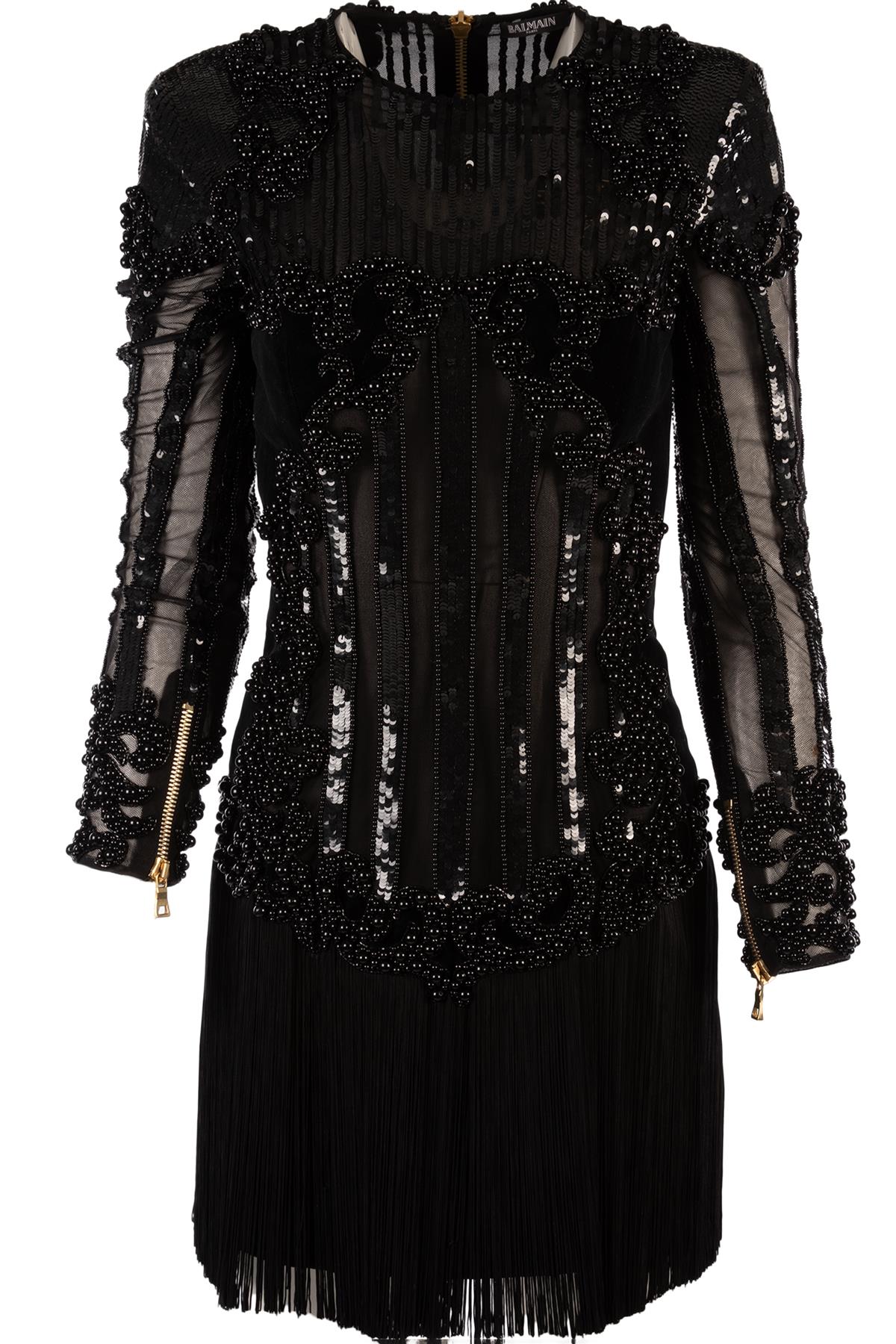 BALMAIN BLACK VELVET MINI DRESS FR 36 UK 8