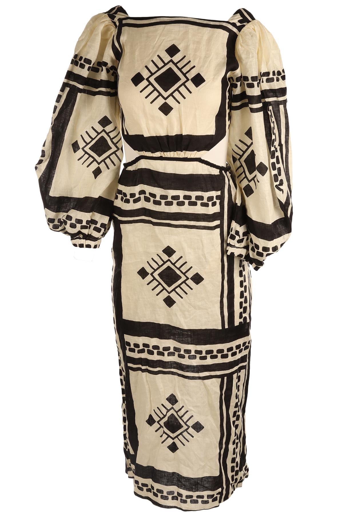 JOHANNA ORTIZ CREAM LINEN MIDI DRESS US 2 UK 6