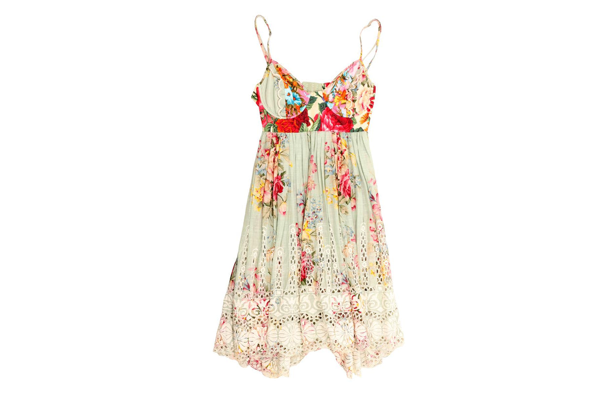 ZIMMERMANN MULTI LINEN MINI DRESS 1 UK 10