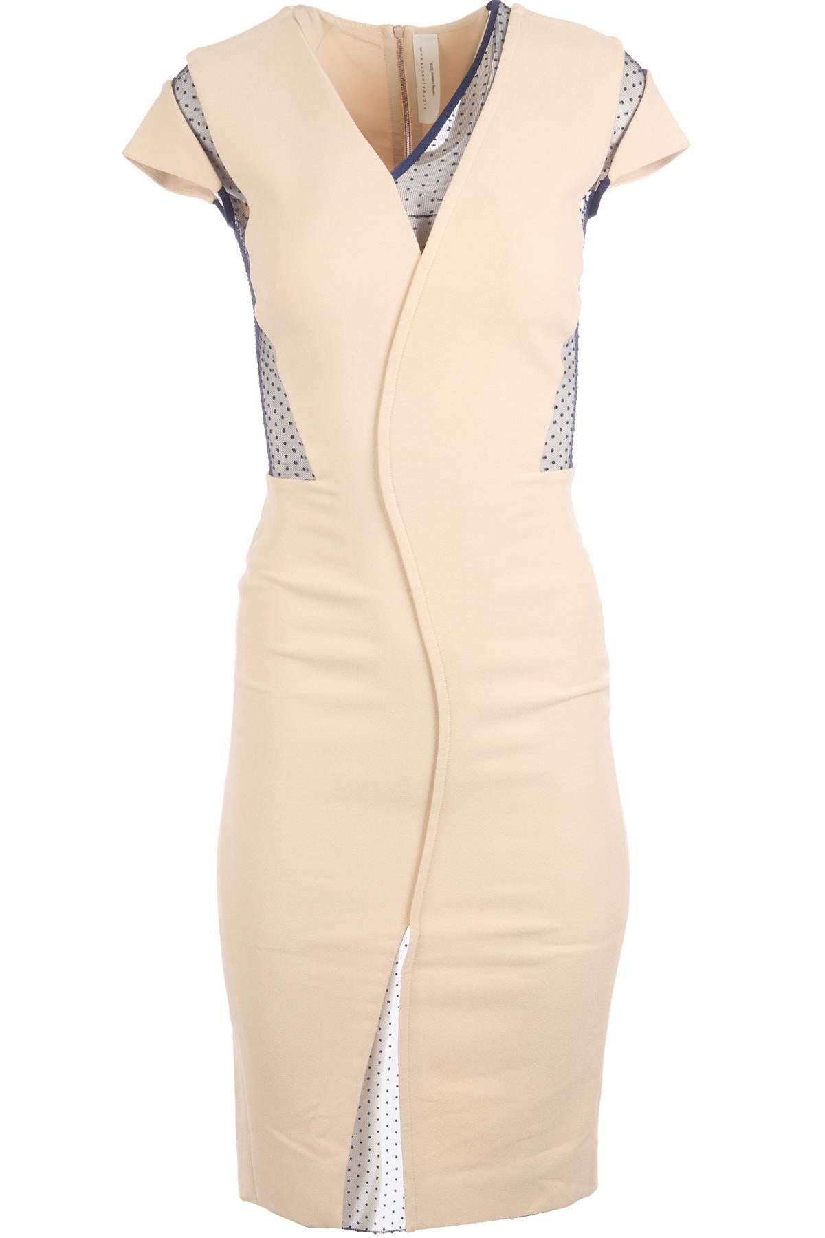 VICTORIA BECKHAM CREAM WOOL MIDI DRESS UK 8