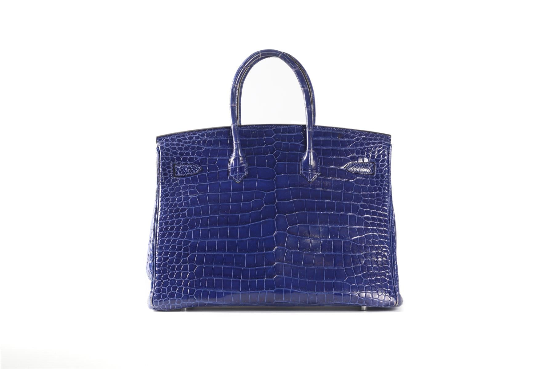 HERMÈS BLUE 2012 BIRKIN 35CM POROSUS CROCODILE LEATHER BAG IN ROYAL BLUE