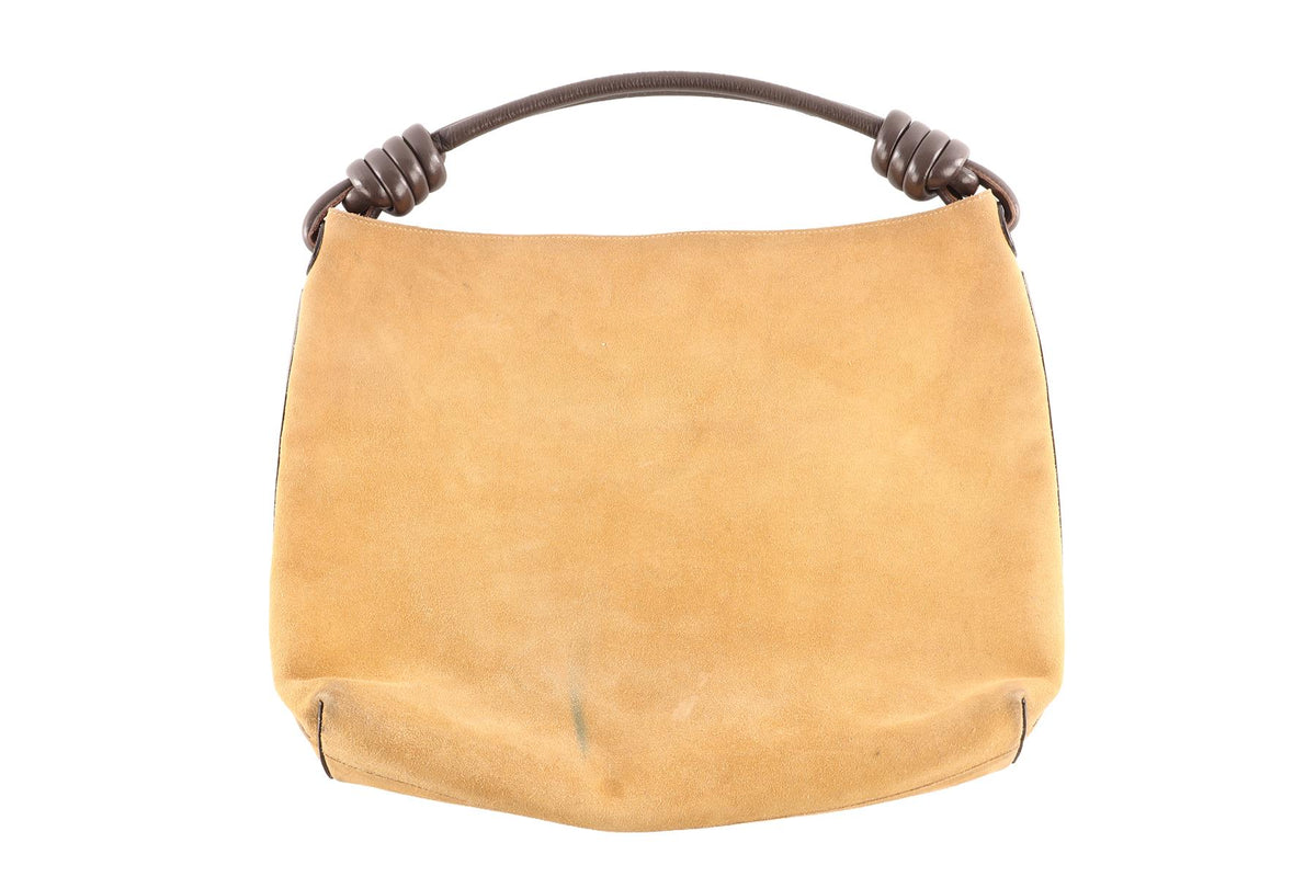 LOEWE BEIGE FLAMENCO KNOT HOBO SUEDE SHOULDER BAG
