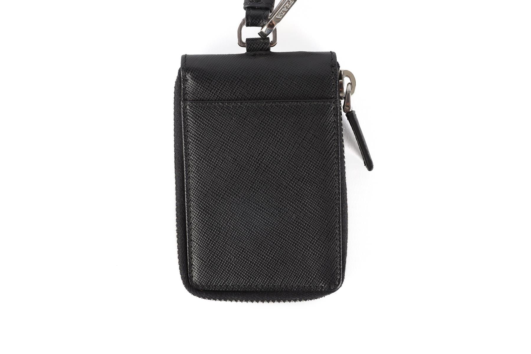 PRADA BLACK SAFFIANO LEATHER KEY HOLDER