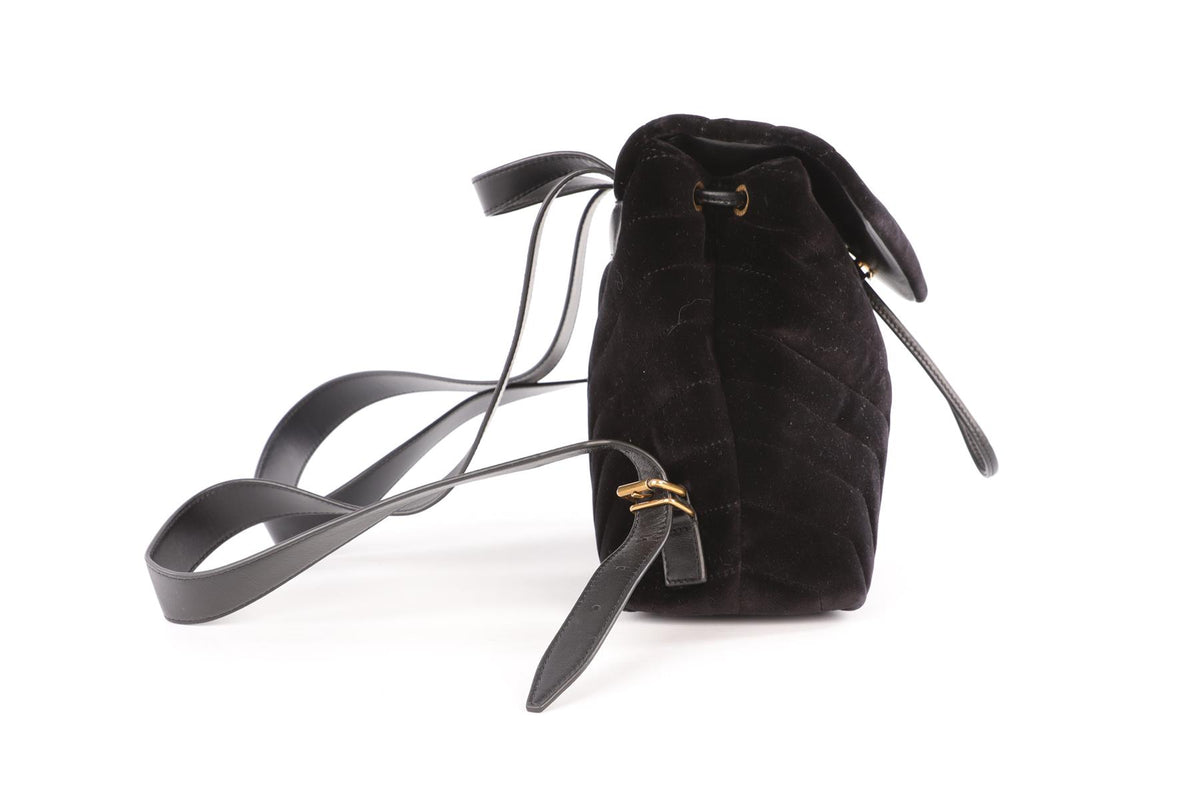 SAINT LAURENT BLACK LOU LOU SMALL VELVET BACKPACK
