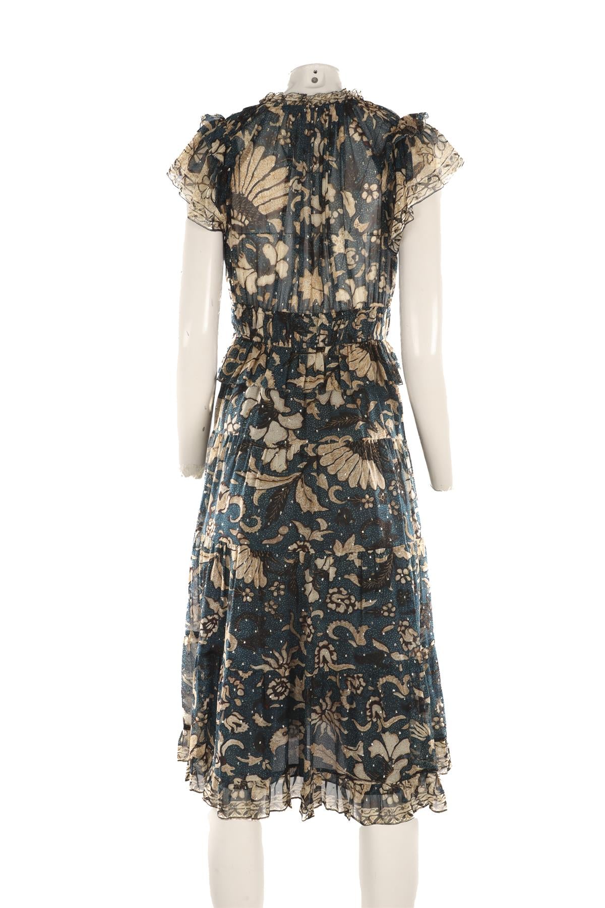 ULLA JOHNSON BLUE SILK MIDI DRESS US 2 UK 6