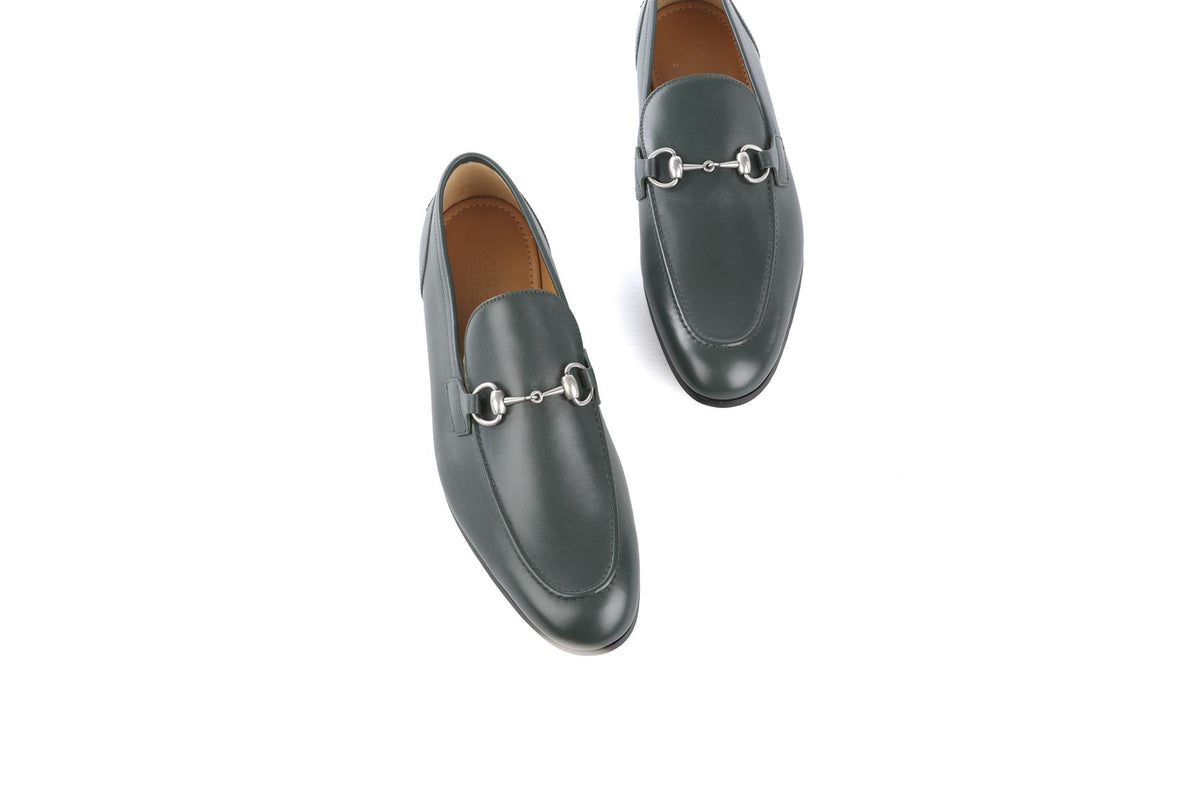 GUCCI GREEN MENS JORDAANS LEATHER LOAFERS EU 42 UK 8 US 9
