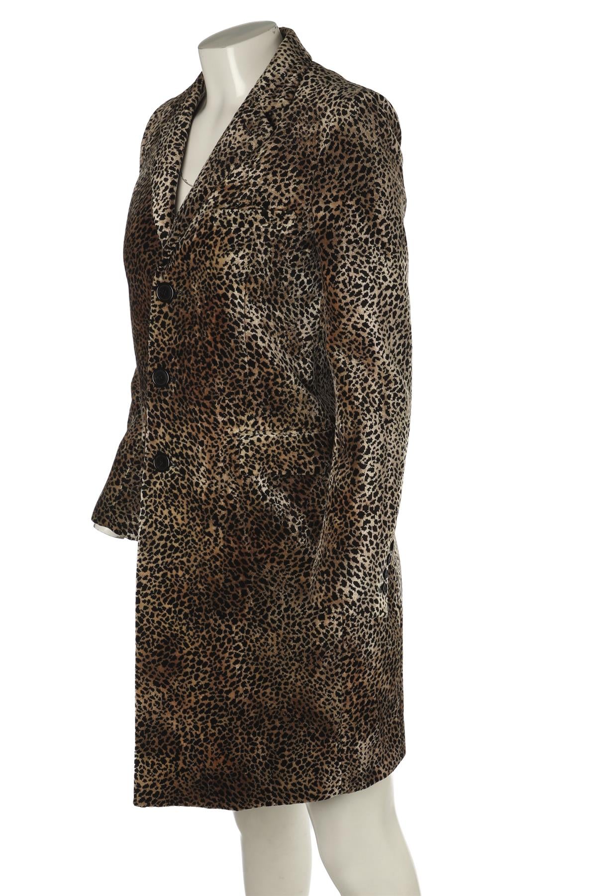 SAINT LAURENT BROWN AND BLACK PRINTED VELVET COAT FR 36 UK 8