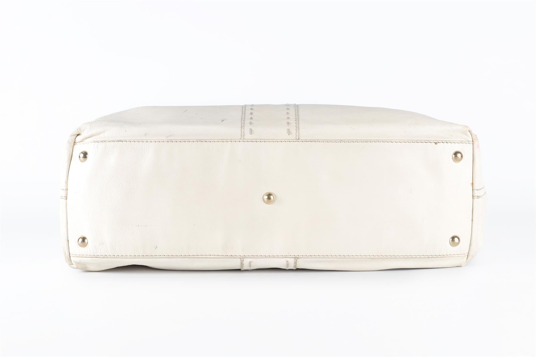 YVES SAINT LAURENT WHITE REVERSIBLE DOUBLE SAC Y LEATHER TOTE BAG
