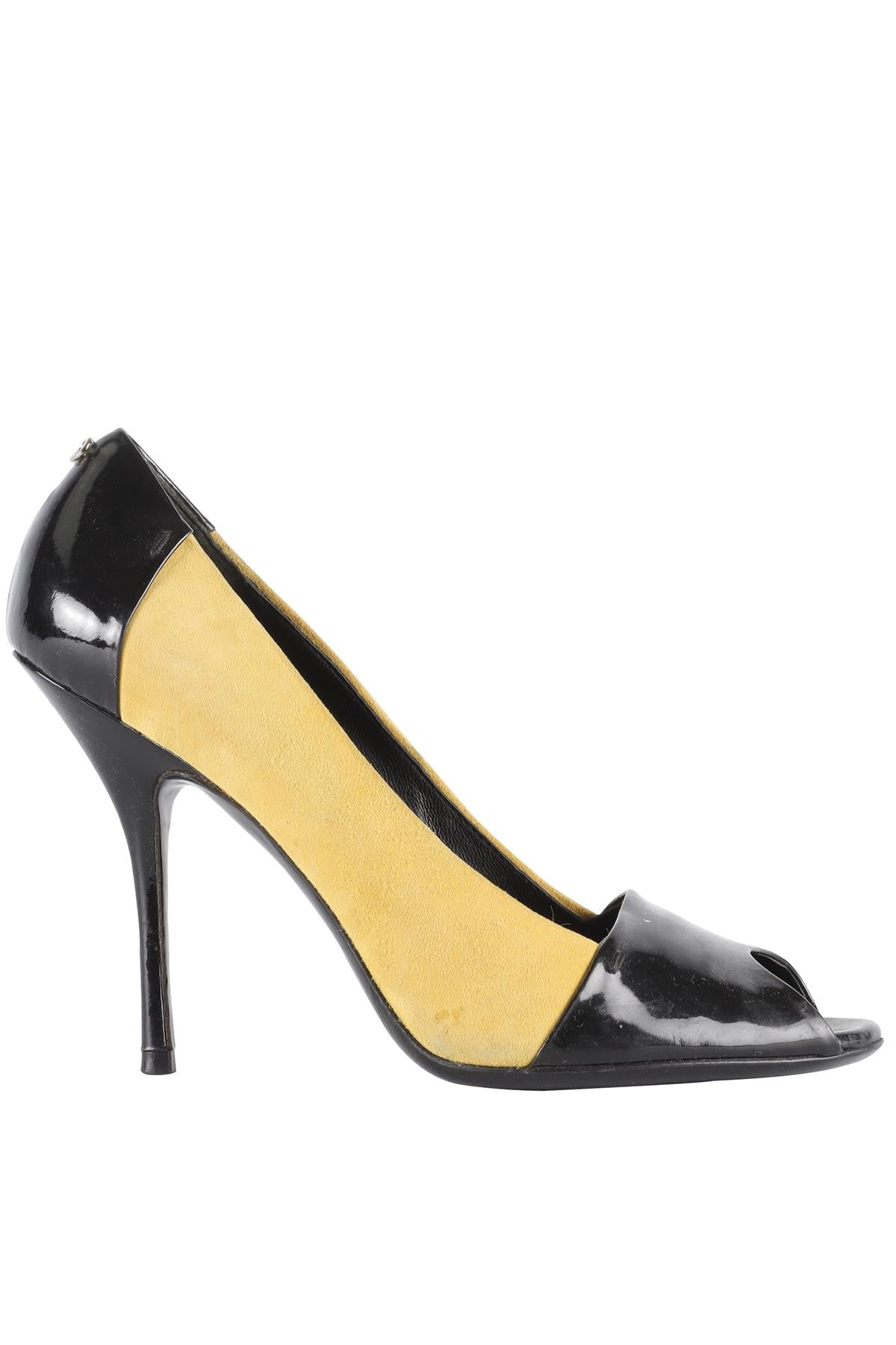 GUCCI YELLOW AND BLACK SUEDE AND PATENT LEATHER PUMPS US 7.5 UK 4.5 US 7.5