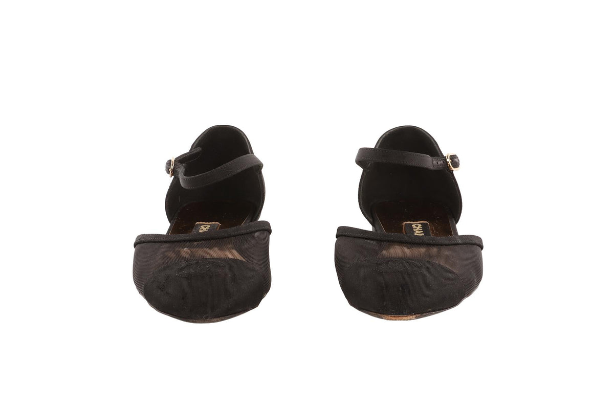 CHANEL BLACK 2021 MESH BALLET FLATS EU 38 UK 5