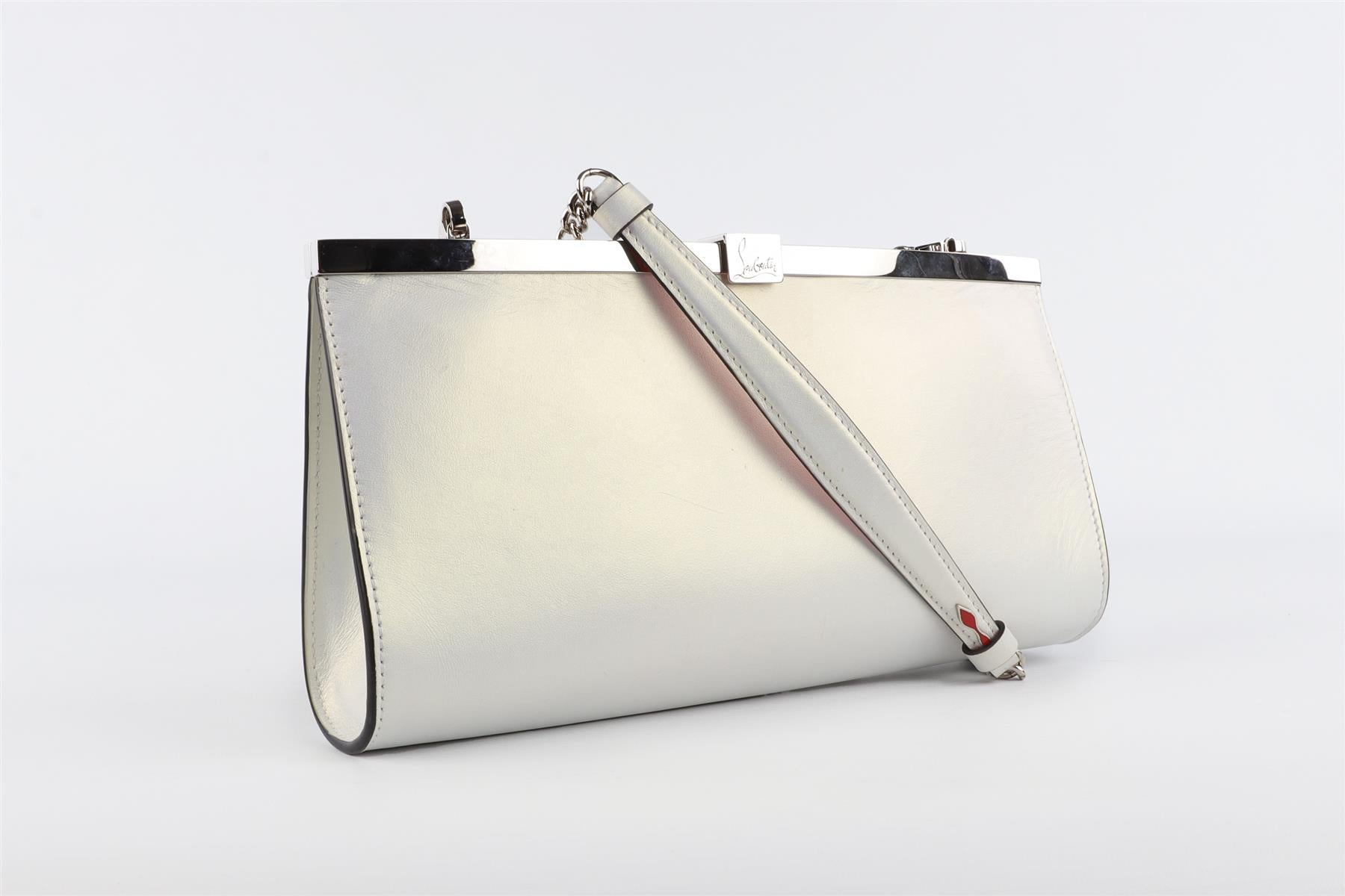 CHRISTIAN LOUBOUTIN WHITE PALMETTE MEDIUM LEATHER CLUTCH