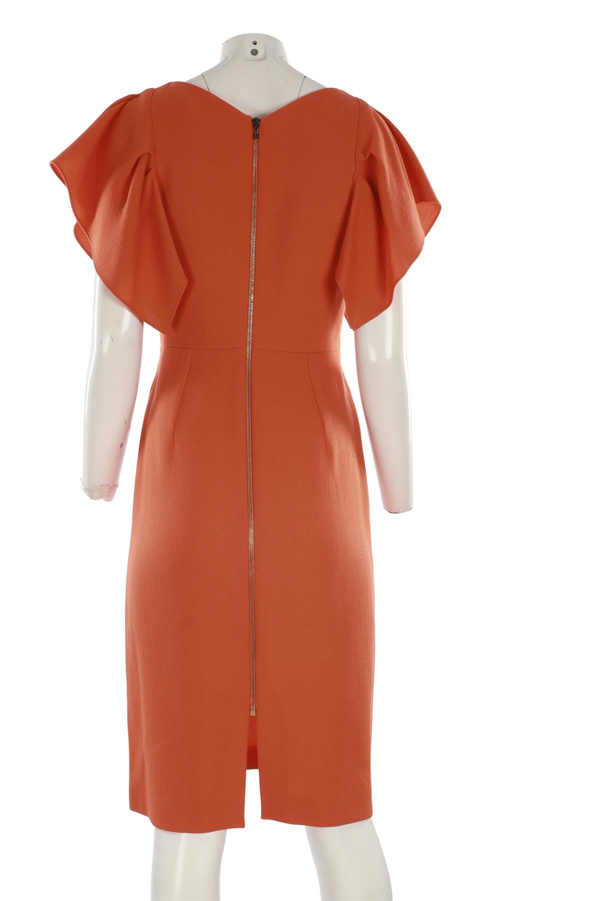 ROLAND MOURET ORANGE WOOL MIDI DRESS UK 10