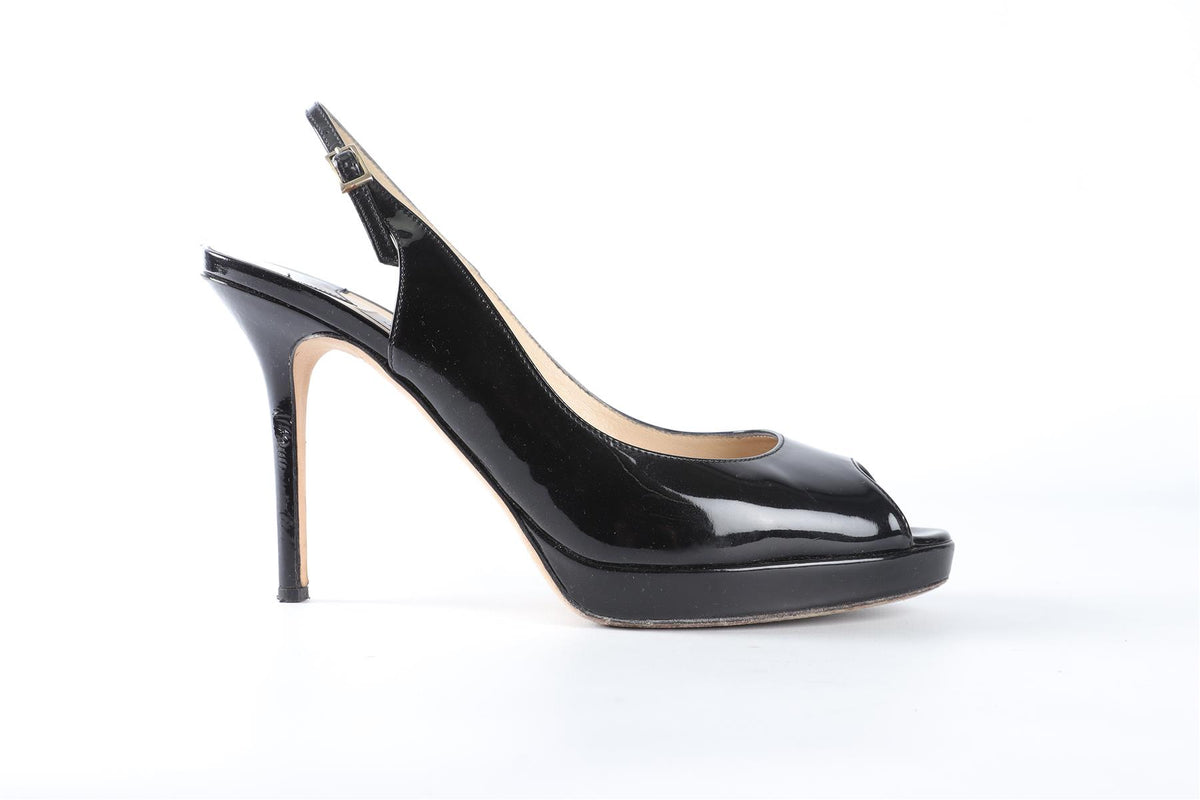 JIMMY CHOO BLACK PATENT LEATHER SLINGBACK SANDALS EU 38 UK 5 US 8