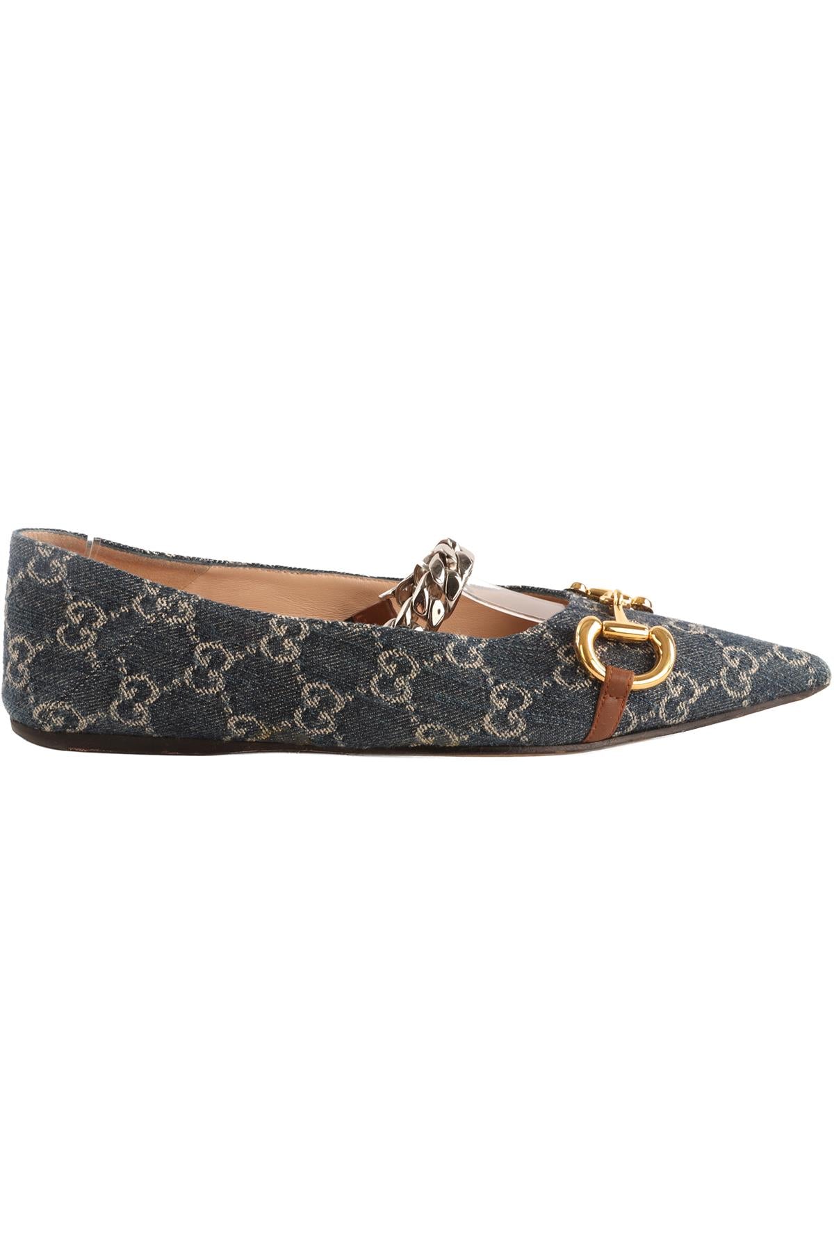 GUCCI BLUE GG DENIM BALLET FLATS EU 38 UK 5 US 8