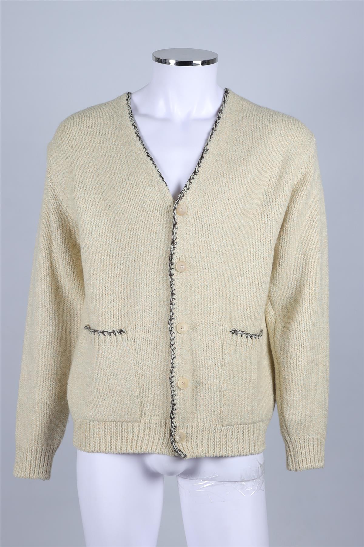 AURALEE GREEN & CREAM MEN'S WOOL CARDIGAN 4 UK/US 38