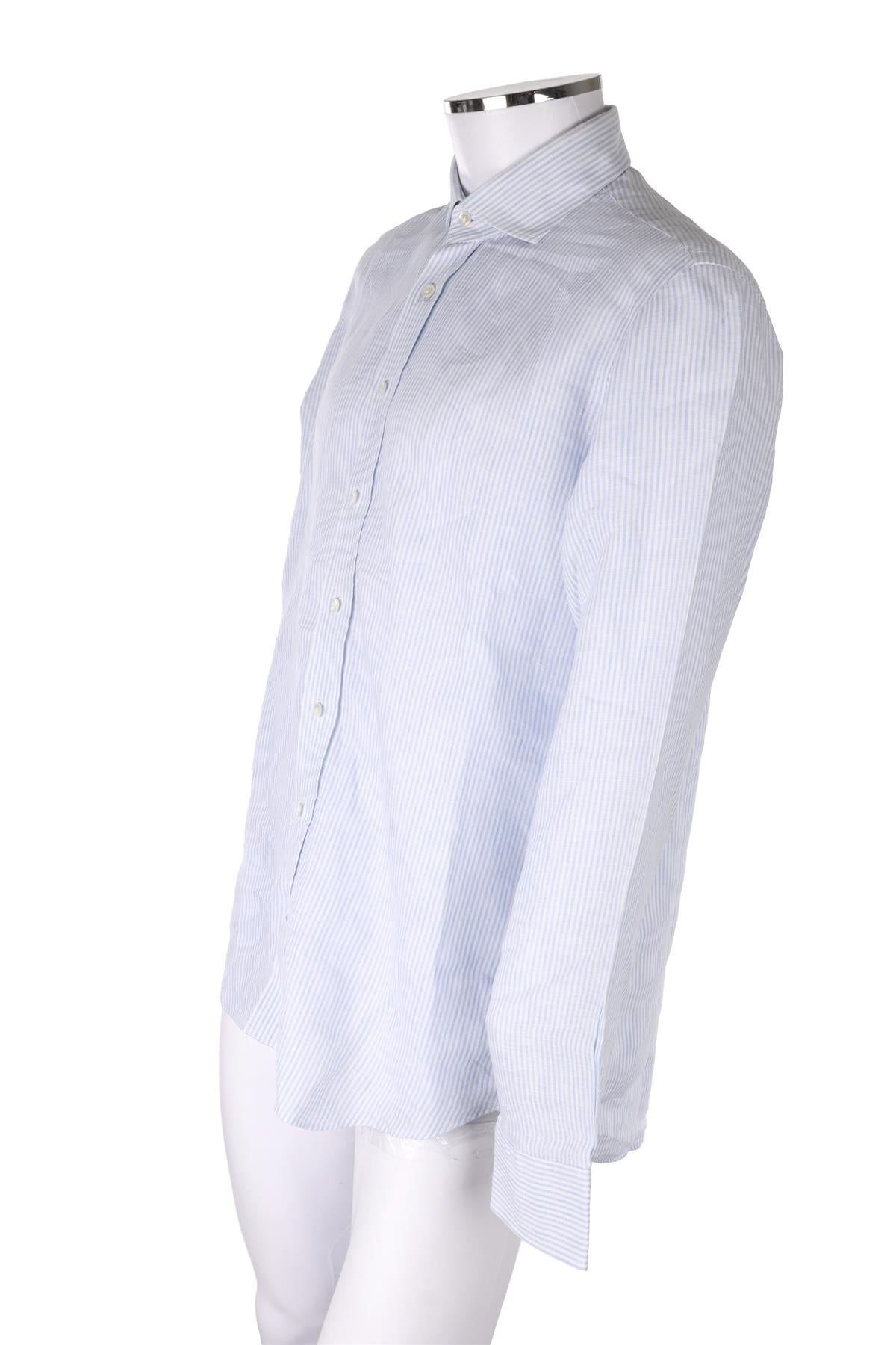 THOM SWEENEY BLUE MEN'S LINEN SHIRT UK/US COLLAR 17