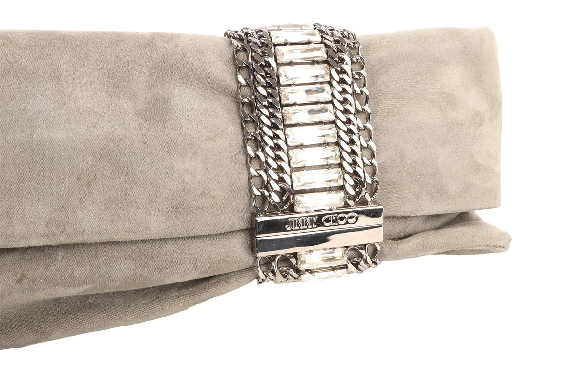 JIMMY CHOO GREY SUEDE CLUTCH