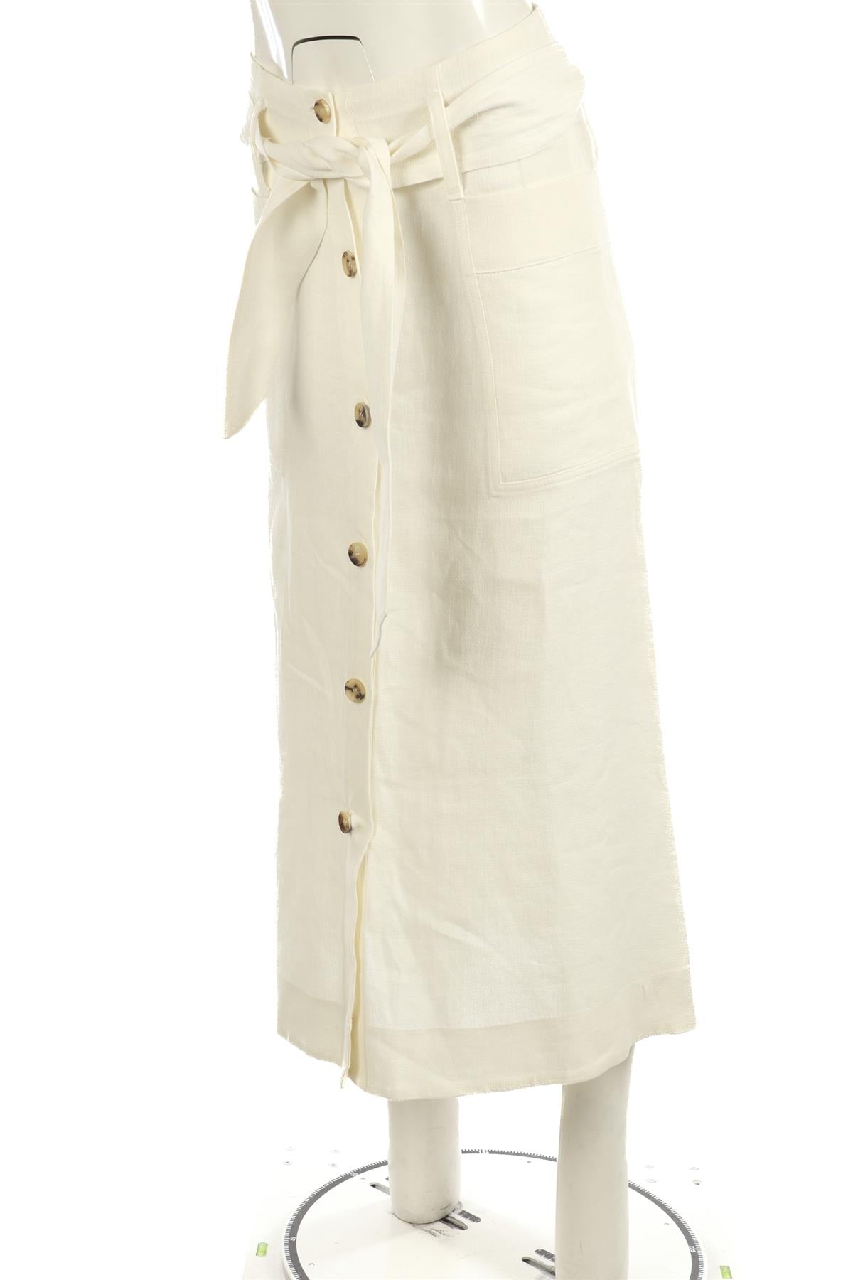 LE KASHA WHITE LINEN MIDI SKIRT SMALL