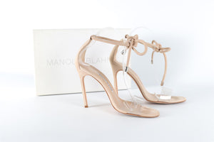 MANOLO BLAHNIK BEIGE SUEDE SANDALS EU 38 UK 5 US 8