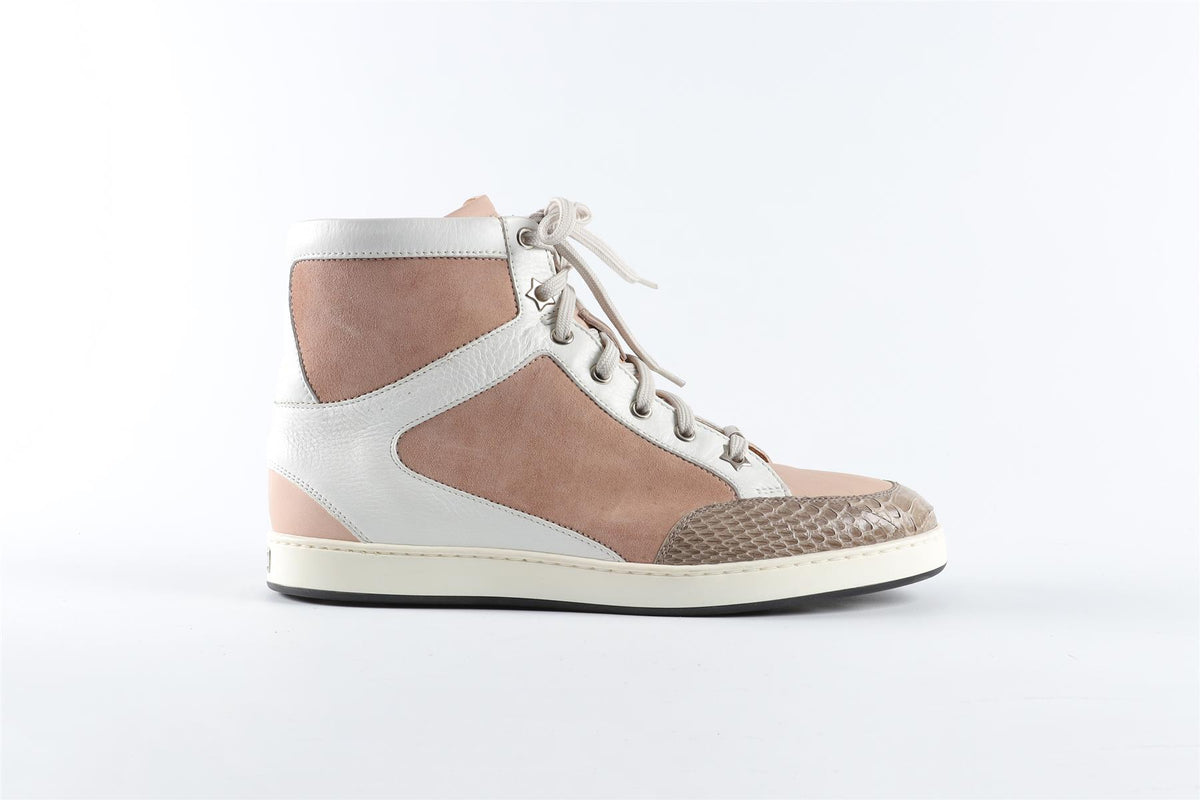 JIMMY CHOO NUDE SUEDE AND LEATHER SNEAKERS EU 38 UK 5 US 8