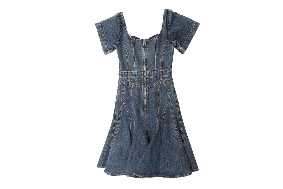 ALEXANDER MCQUEEN BLUE DENIM MINI DRESS IT 36 UK 4