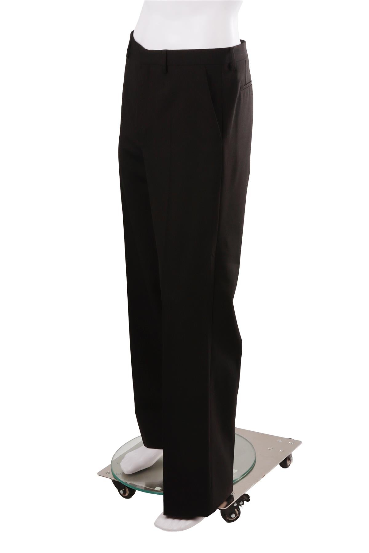 BLACK MEN'S WOOL STRAIGHT LEG PANTS