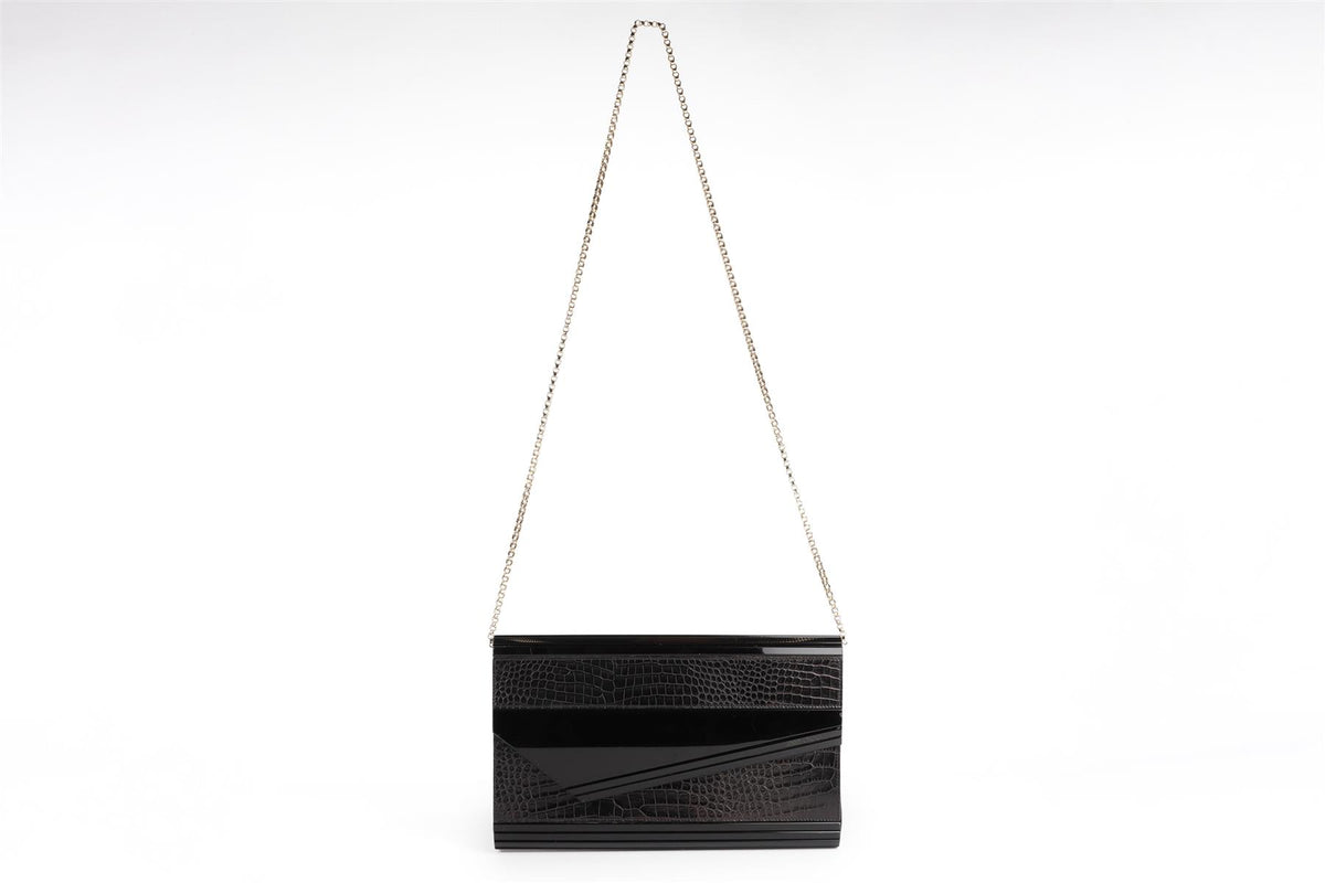 JIMMY CHOO BLACK CROC EFFECT LEATHER CLUTCH