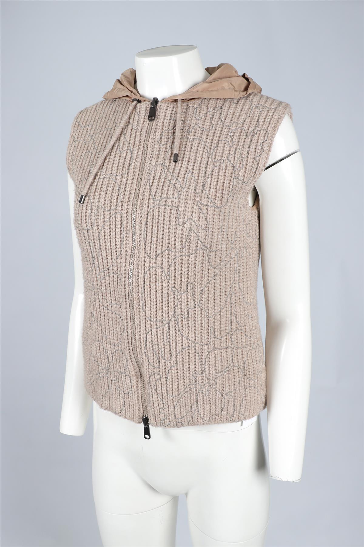 BRUNELLO CUCINELLI BEIGE WOOL AND NYLON VEST SMALL