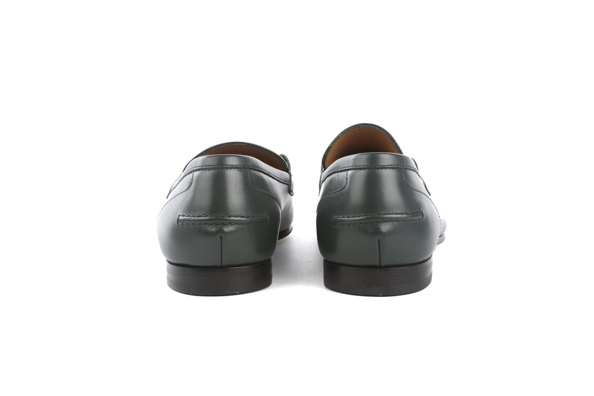 GUCCI GREEN MENS JORDAANS LEATHER LOAFERS EU 42 UK 8 US 9