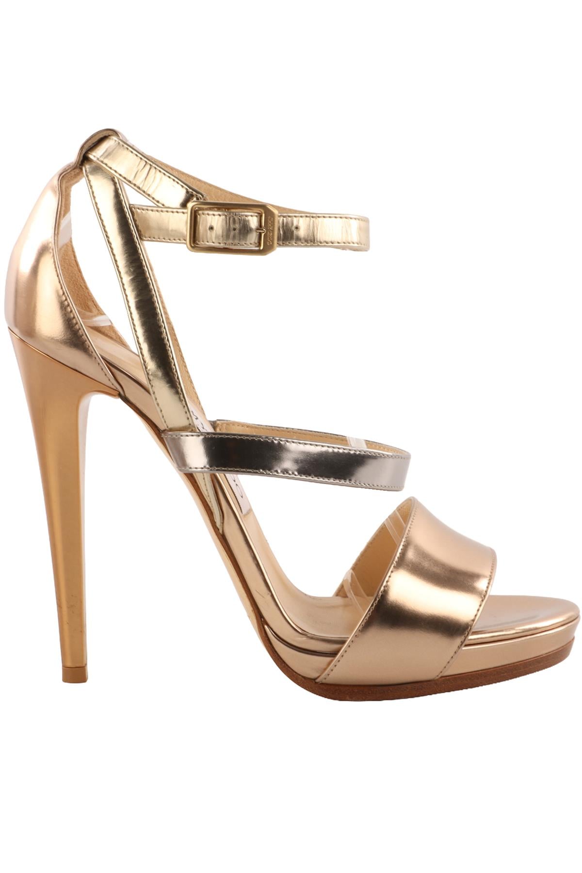JIMMY CHOO GOLD LEATHER SANDALS EU 38 UK 5 US 8