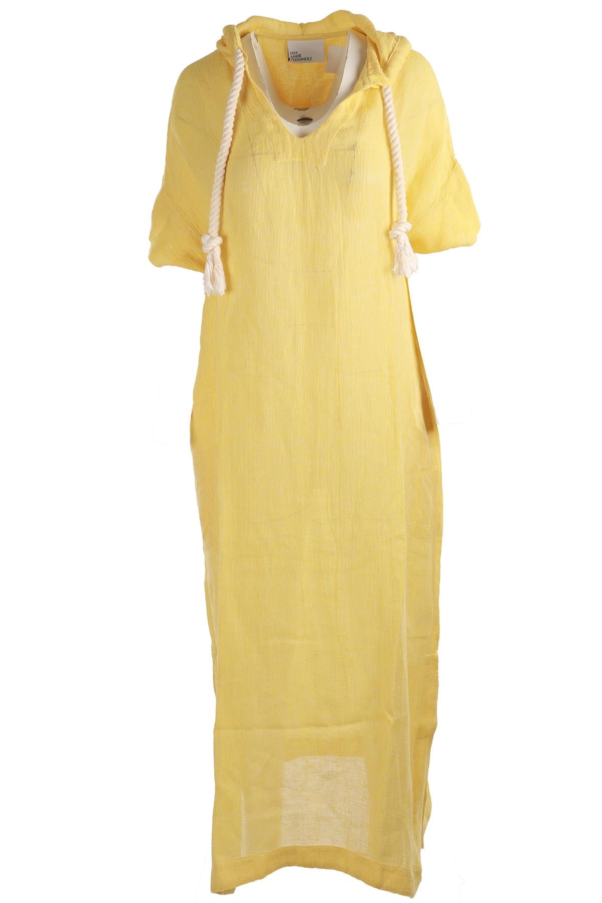 LISA MARIE FERNANDEZ YELLOW LINEN KAFTAN 1 UK 6-8