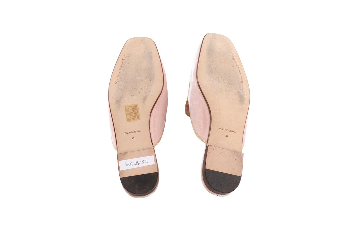 DOLCE & GABBANA PINK VELVET MULES EU 38 UK 5 US 8
