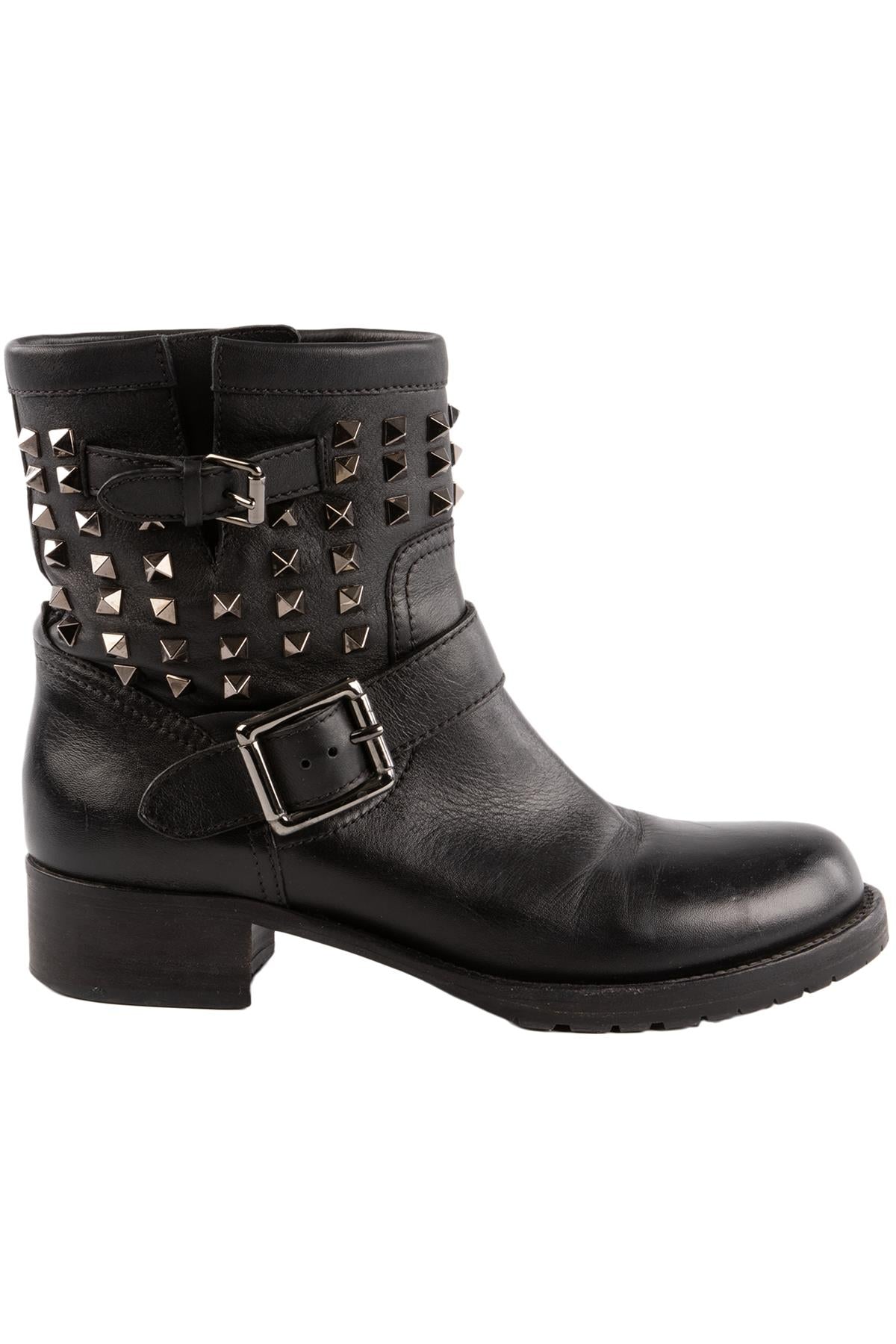 VALENTINO GARAVANI BLACK ROCKSTUD LEATHER ANKLE BOOTS EU 39