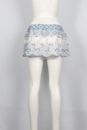 LOVESHACKFANCY WHITE AND BLUE VOILE MINI SKIRT SMALL