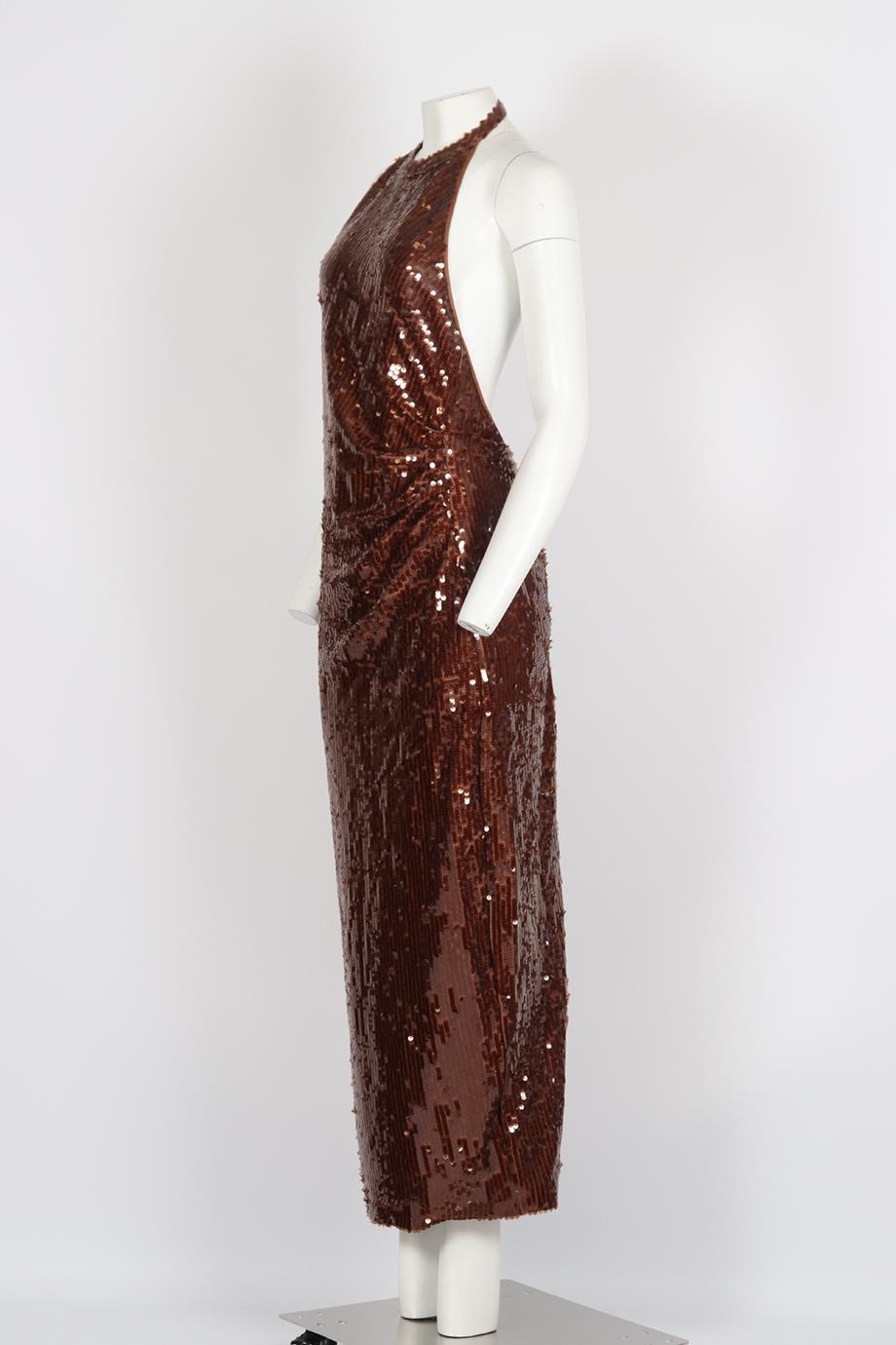 RONNY KOBO SEQUINED JERSEY HALTERNECK MAXI DRESS LARGE