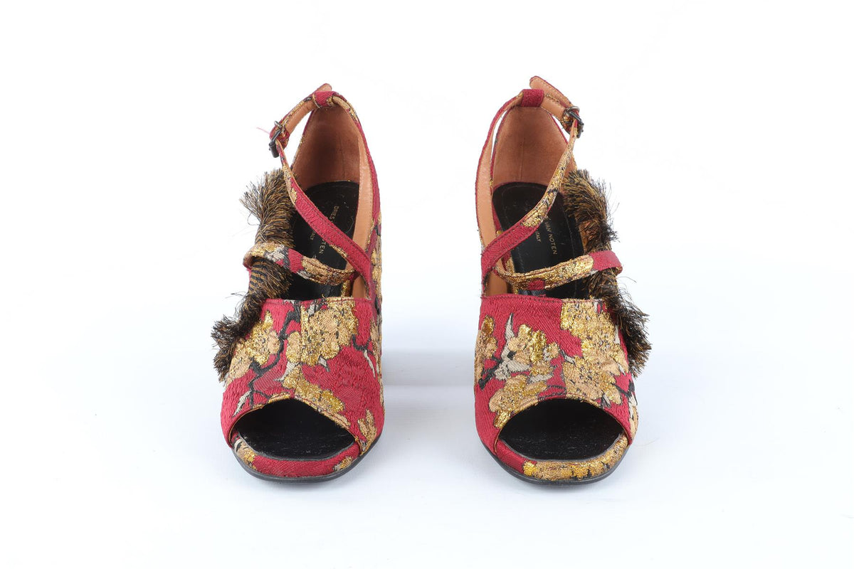 DRIES VAN NOTEN RED FABRIC SANDALS EU 38.5 UK 5.5 US 8.5
