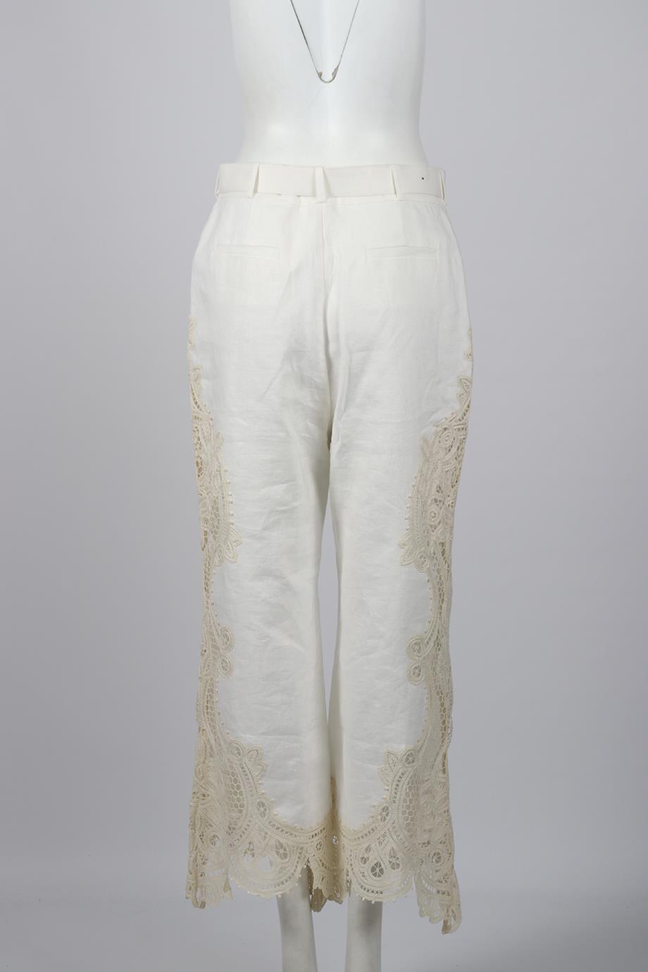 ZIMMERMAN BELTED LINEN WIDE LEG PANTS UK 12