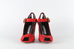 MANOLO BLAHNIK RED SUEDE PUMPS EU 39.5 UK 6.5 US 9.5