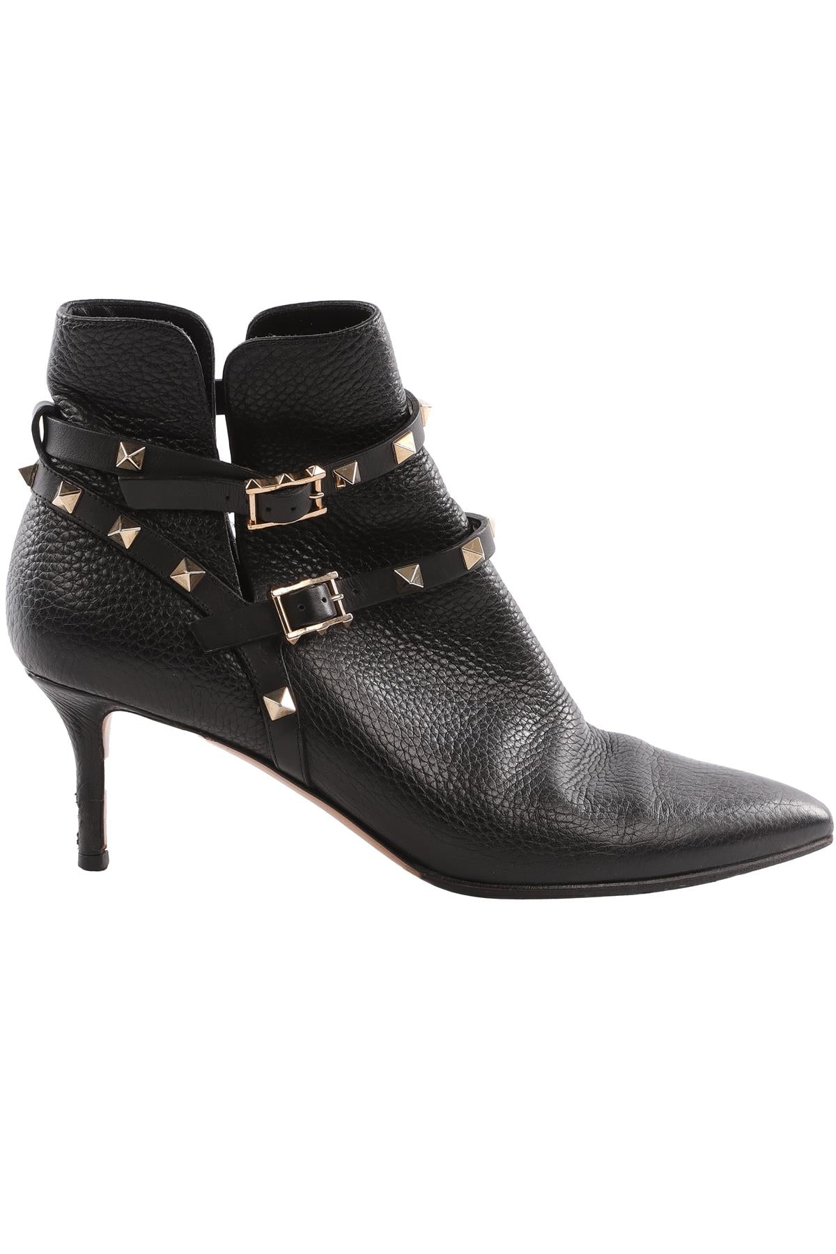 VALENTINO GARAVANI BLACK ROCKSTUD LEATHER ANKLE BOOTS EU 38