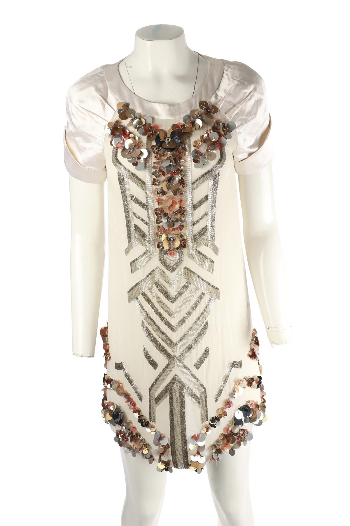 MATTHEW WILLIAMSON CREAM SEQUIN MIDI DRESS UK 8